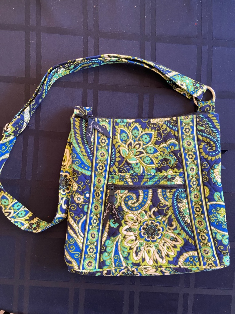 Vera Bradley Blue Green Paisley Quilted Crossbody messenger bag